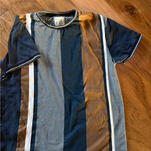 Denim & Flower Navy and Brown Vertical-Stripe Short Sleeve Tee